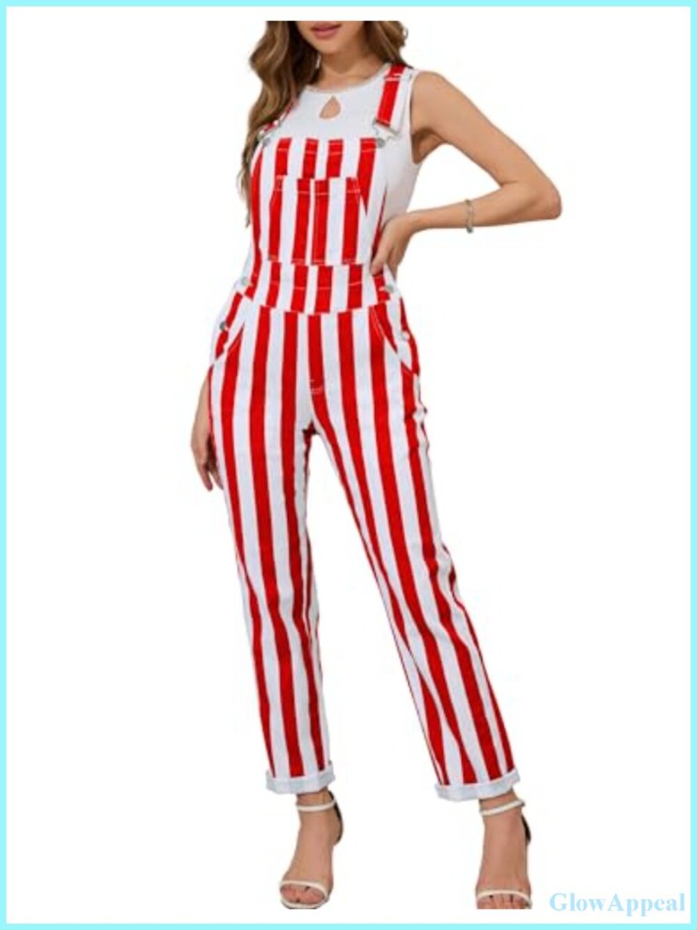 Women's Striped Overalls Bib Coveralls Adjustable Straps Cotton